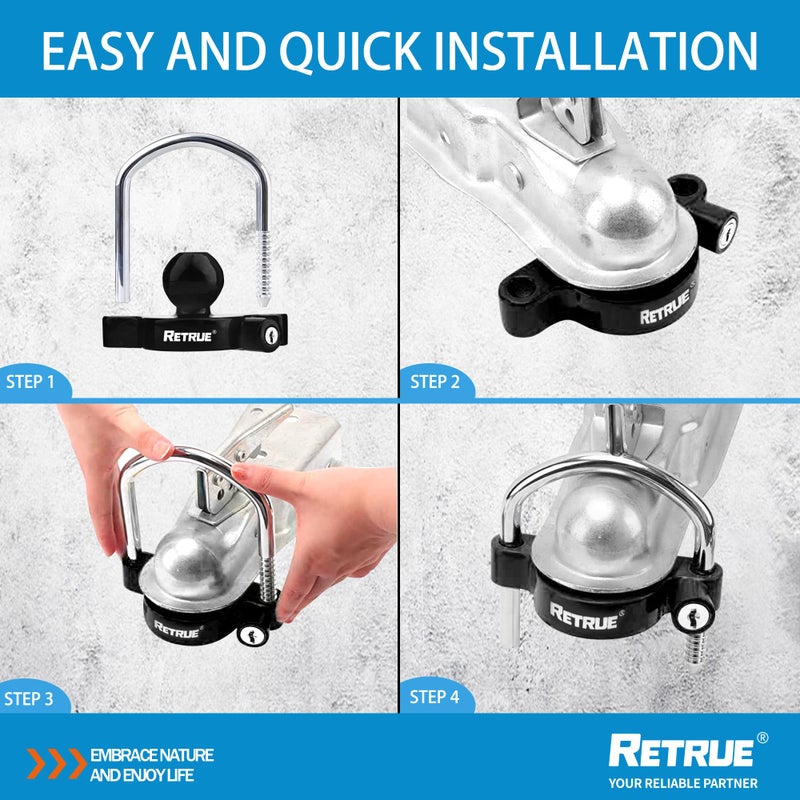 RETRUE Universal Coupler Lock Trailer Locks Ball Hitch Trailer Hitch Lock Adjustable Security Heavy-Duty Steel fits 1-7/8 Inch, 2 Inch, 2-5/16 Inch Couplers, Black (Pack of 2) - Image 3